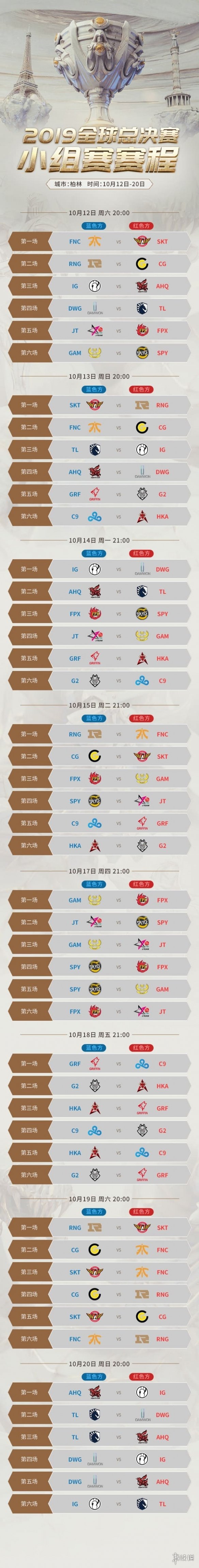 英雄联盟s9小组赛赛程一览 lol s9小组赛