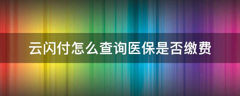 云闪付怎么查询医保是否缴费 在云闪付交的医保费怎么看回单