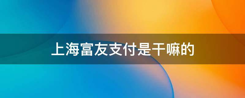 上海富友支付是干嘛的（上海富友支付服务有限公司是干嘛的）