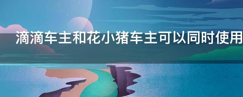 滴滴车主和花小猪车主可以同时使用吗