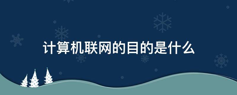 计算机联网的目的是什么（计算机互联的目的是）